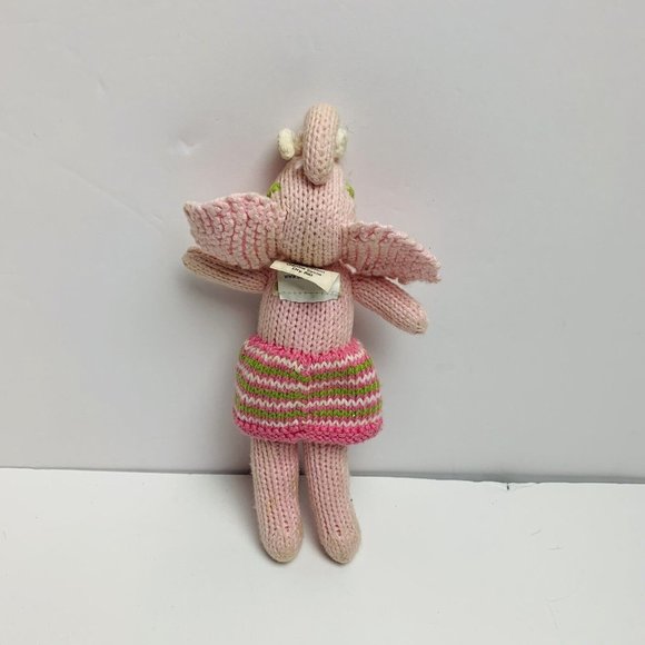 Blabla Elephant Plush Doll Rattle Baby Lovey Toy Bla Bla Stripes Pink Crochet 7” - Picture 3 of 5